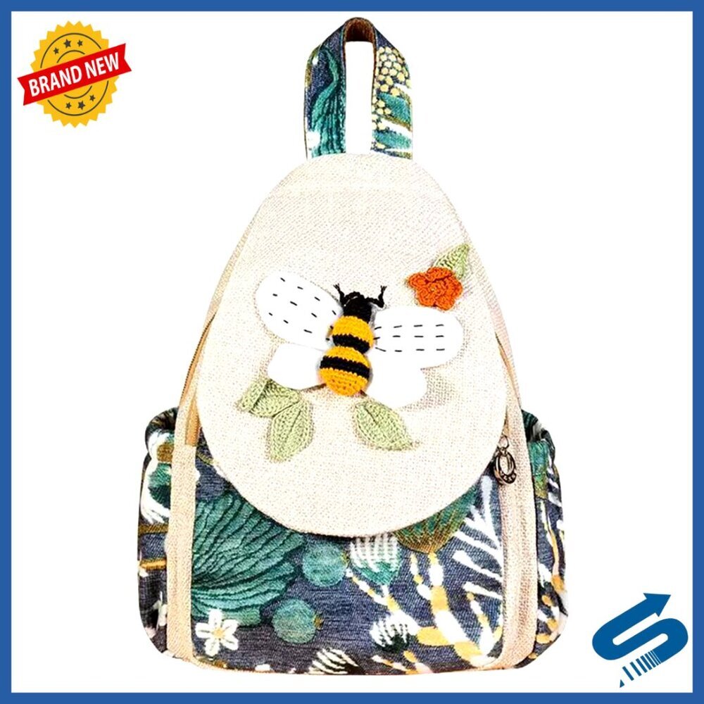 Boho Canvas Backpack Purse Adjustable Sling Bag Embroidered Woven Tapestry
